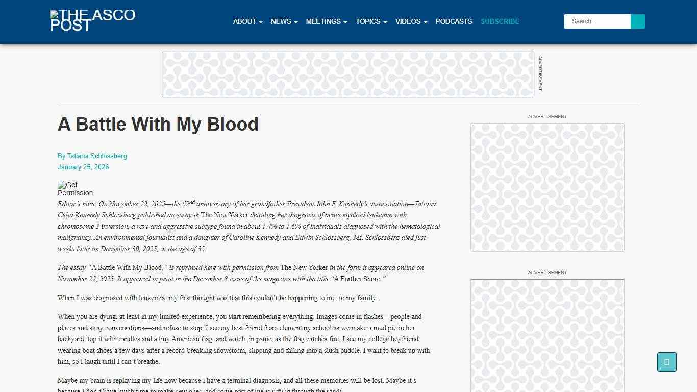 A Battle With My Blood - The ASCO Post